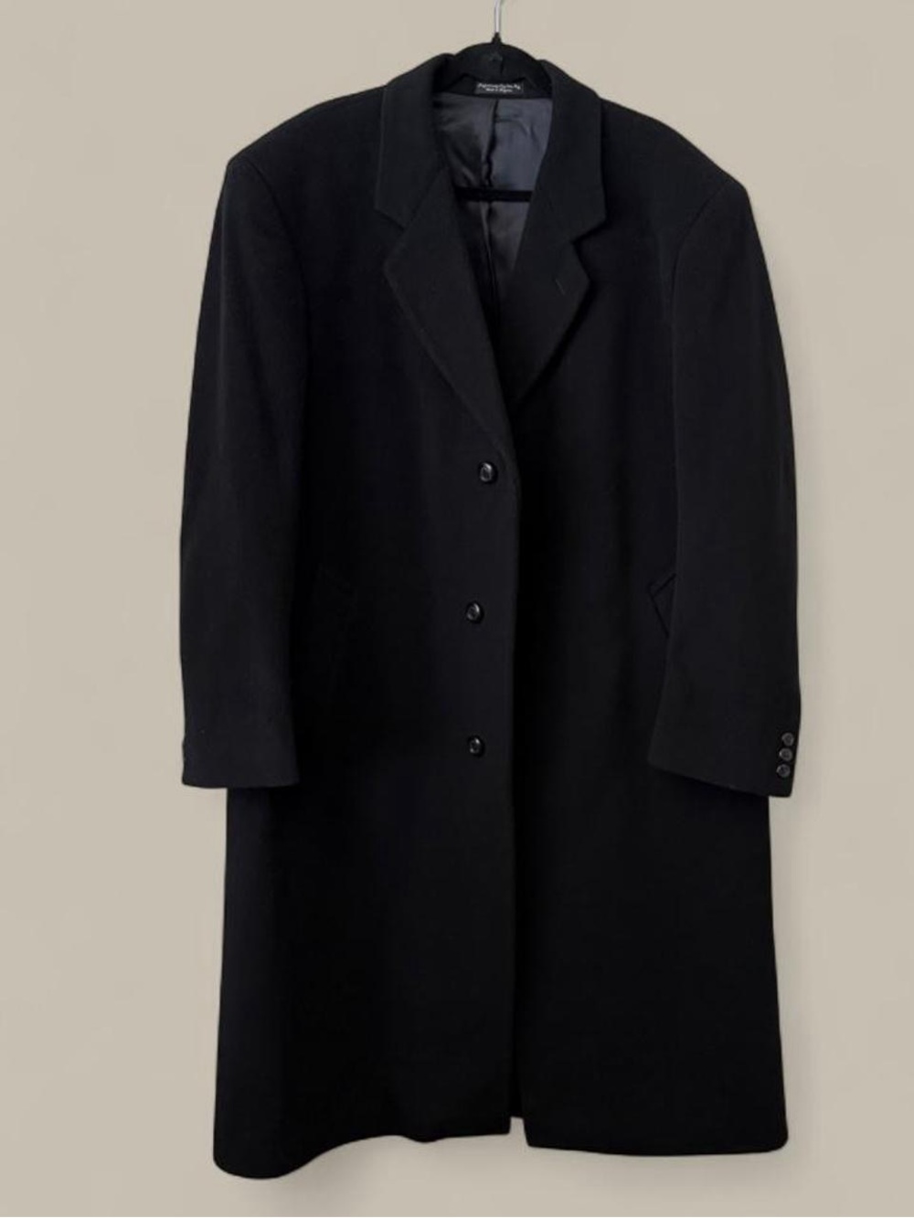 Vintage Men’s Long Black Cashmere Wool Blend Overcoat